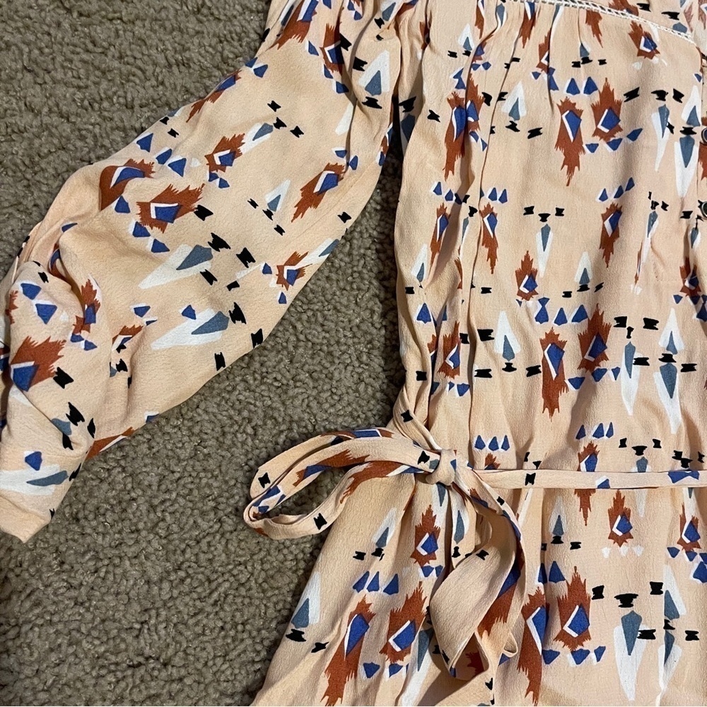 Dolan Dress Womens XS Peach Aztec Belted Roll Tab Sleeve - Picture 4 of 8